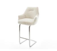Chaise-de-bar Alja-Flex Peluche Crème-blanc Pied cantilever acier inoxydable Argent Ressort ensaché
