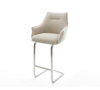 Chaise-de-bar Alja-Flex Tissu tissé doux Beige Pied cantilever acier inoxydable Argent Ressort ensaché