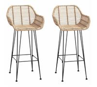 vidaXL Chaise de bar 2 pcs Naturel 55 x 52 x 92 cm Rotin et métal