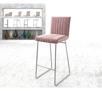 Chaise-de-bar Luiga-Flex velours rosé cadre de patins acier inoxydable