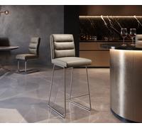 Chaise-de-bar Pela-Flex cuir véritable boue piétement traîneau inox ressorts ensachés