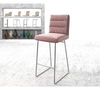 Chaise-de-bar Pela-Flex velours rosé cadre de patins acier inoxydable