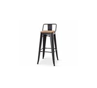 Kosmi Tabouret de Bar en métal Noir Mat Style Industriel avec Dossier et Assise en Bois Clair - Hauteur 66cm