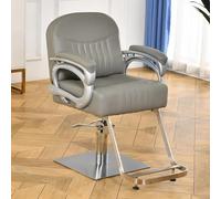 Chaise de barbier Vinta grise avec siège large hydraulique pivotant à 360° et repose-pieds de table en métal lourd pour salon de coiffure et salon de coiffure