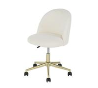 Chaise de bureau à roulettes à bouclettes blanches et acier coloris laiton 58x75x58cm Blanc