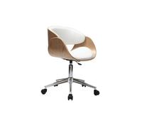 Chaise de bureau à roulettes design blanc, bois clair et acier chromé BENT