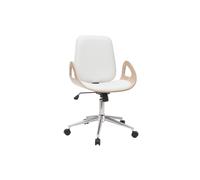 Chaise de bureau à roulettes design blanc, bois clair et acier chromé GLORY