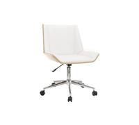 Chaise de bureau à roulettes blanc, bois clair et acier chromé melkior