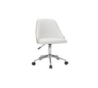 Chaise de bureau à roulettes blanc, bois clair et acier chromé quino