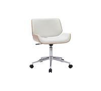 Chaise de bureau à roulettes blanc, bois clair et acier chromé rubbens