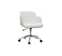 Chaise de bureau à roulettes blanc, bois clair et acier chromé sandro