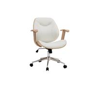 Chaise de bureau à roulettes design blanc, bois clair et acier chromé YORKE