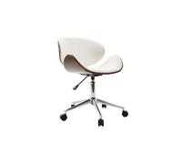 Chaise de bureau à roulettes blanc, bois foncé noyer et acier chromé walnut