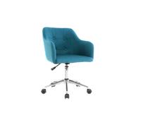 Chaise de bureau à roulettes capitonnée en tissu bleu canard et acier chromé BALTIK