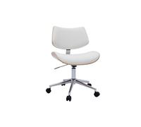 Chaise de bureau à roulettes design blanc, bois clair chêne et métal MALMO