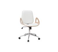Chaise de bureau à roulettes design blanc, bois clair et acier chromé GLORY