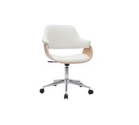 Chaise de bureau à roulettes design blanc, bois clair et acier chromé HANSEN