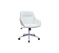 Chaise de bureau à roulettes design blanc, bois clair et acier chromé MARLOW
