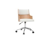 Chaise de bureau à roulettes design blanc, bois clair et acier chromé MAYOL