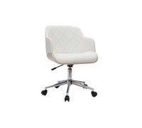 Chaise de bureau à roulettes design blanc, bois clair et acier chromé SANDRO