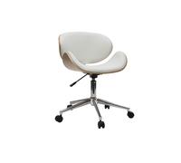 Chaise de bureau à roulettes design blanc, bois clair et acier chromé WALNUT