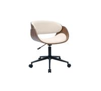 Chaise de bureau à roulettes design en bois foncé et tissu effet velours texturé beige BENT
