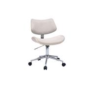 Chaise de bureau à roulettes design en tissu effet velours texturé beige, bois clair chêne et métal MALMO