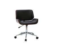Chaise de bureau à roulettes design noir, bois foncé noyer et acier chromé RUBBENS
