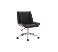 Chaise de bureau à roulettes design noire, bois foncé et acier chromé MELKIOR