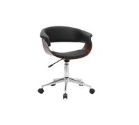 Chaise de bureau à roulettes design noire, bois foncé et acier chromé OKTAV