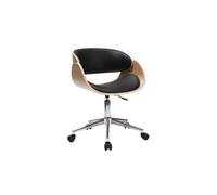 Chaise de bureau à roulettes noir, bois clair et acier chromé bent