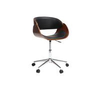 Chaise de bureau à roulettes noir, bois foncé noyer et acier chromé bent