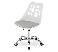 Chaise de bureau à roulettes pour enfant - Hauteur réglable de 41 à 52.5 cm - Fauteuil de bureau pivotant - Blanc et Gris