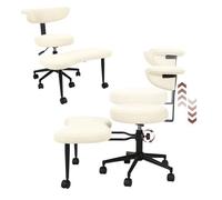 Chaise de Bureau Assise Tailleur et à Genoux Ergonomique Velours avec Repose-Pieds Rotatif 360° Hauteur Réglable avec Dossier