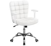 Chaise de Bureau Blanche - Yaheetech - Hauteur Réglable - Dossier Rembourré - Accoudoirs
