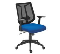 Chaise de bureau Bruneau Tiloa tissu bleu et maille, dossier bas avec accoudoirs, mécanisme synchrone, pieds noir - Chaises de bureau - Bruneau