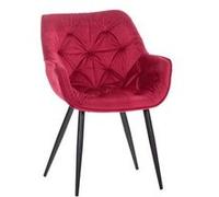 CLP Chaise De Salle A Manger Tanna en Velours I Chaise Retro avec Accoudoirs I Piètement en Métal Noir I Boutons décoratifs Chics, Couleur:Rouge
