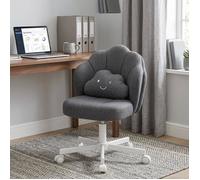 Chaise de bureau - COMHOMA - Chaise Pétale de Bureau - Dossier double floral - Coussin lombaire nuage - Lin gris