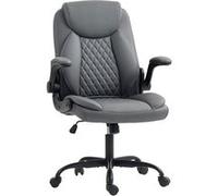Fauteuil de bureau - HOMCOM - accoudoirs relevables, hauteur réglable, fonction de bascule - polyuréthane - 65x67x100-110cm - gris