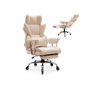 VEVOR Chaise de Bureau avec Repose-pieds, Fauteuil de Direction Ergonomique avec Coussin Lombaire et Accoudoirs Amovibles, Siège de Bureau en Cuir PU, Charge Max. 181,44 kg, Bascule, Marron, Maison