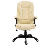 Chaise de bureau en cuir synthétique crème pivotante réglable | Dossier ergonomique, accoudoirs, siège papillon, 5 roues en nylon, 360 degrés