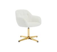 Chaise de bureau en tissu bouclette - Blanc et doré - LANCIEGA