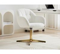 Chaise de bureau en tissu bouclette - Blanc et doré - LANCIEGA