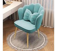 Chaise de bureau en velours avec dossier confortable du milieu du siècle, tabouret de maquillage doux pour femmes et filles, bleu avec pieds, idéal pour chambre à coucher et bureau