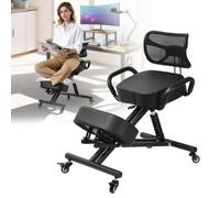 Chaise de bureau ergonomique à genoux réglable en hauteur 82-92 cm | Avec accoudoirs, dossier et repose-jambes, capacité de charge de 100 kg, 4 roulettes (2 verrouillables), pour bureau