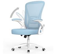 Chaise de bureau ergonomique avec accoudoir relevable à 90° et support lombaire, chaise de bureau avec coussin d'assise rembourré-Bleu
