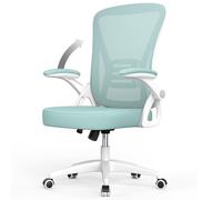 Chaise de bureau ergonomique avec accoudoir relevable à 90° et support lombaire, chaise de bureau avec coussin d'assise rembourré-Vert