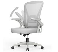 Chaise de bureau ergonomique avec accoudoir relevable à 90° et support lombaire, chaise de bureau avec siège rembourré-Gris