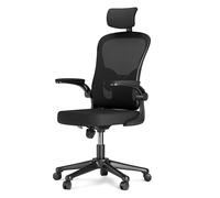 Chaise de bureau ergonomique avec hauteur réglable, appui-tête, accoudoirs relevables et support lombaire - noir