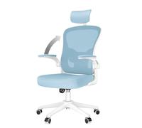 Chaise de bureau ergonomique avec hauteur réglable, appui-tête, accoudoirs relevables et support lombaire - Bleu